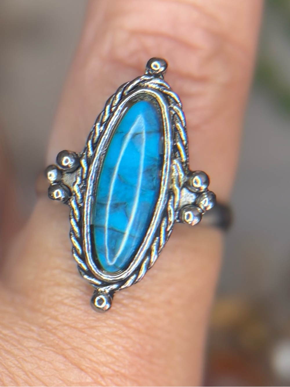 Vintage Uncas Turquoise Color Statement Ring Size 8.25